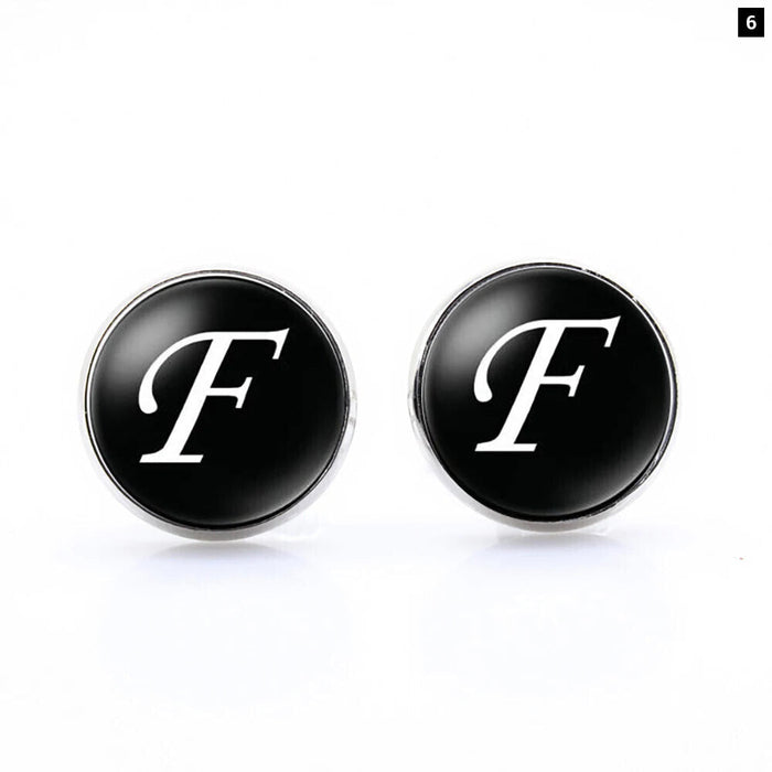 Classic Black Cufflinks For Groom Business 26 Letters Initials Gift