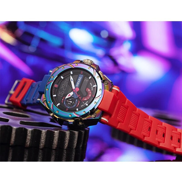 Men Wristwatches Red Bracelet 50M Waterproof Alarm Clock Analog Digitals Sport Watches