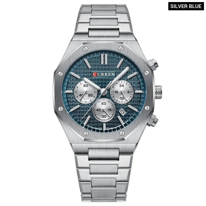 Fashion Casual Stainless Steel Band Quartz Wristwatches With Chronograph Waterproof Men's Watches