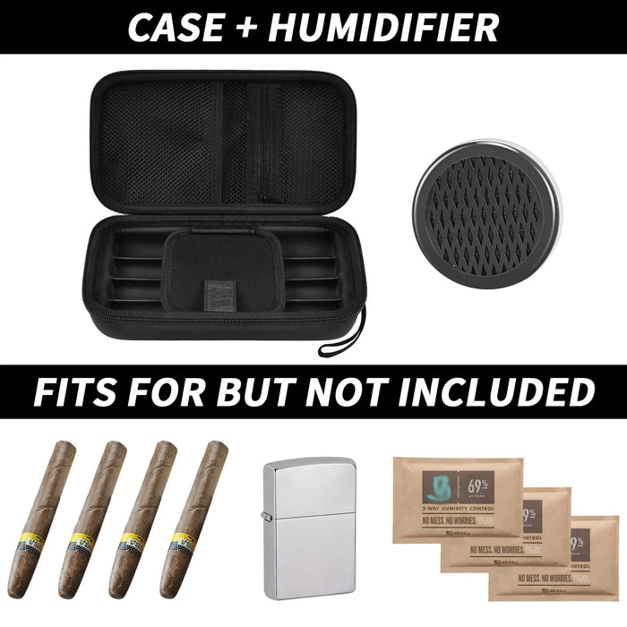 4 Finger Cigar Case Humidifier Travel Holder For Cutter Lighter Humidity Packs