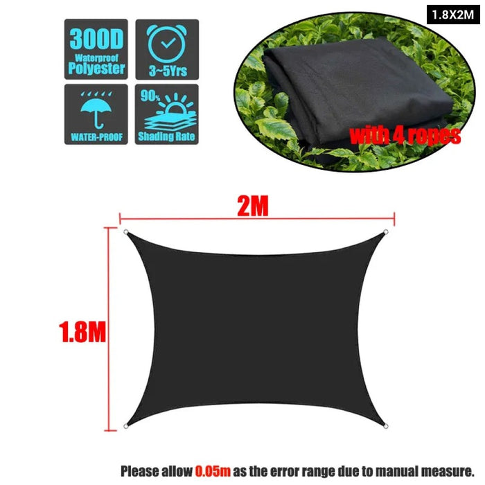 Black 420D Waterproof Square Rectangle Shade Sails Garden Terrace Canopy Swimming Sun Shade Camping Awnings