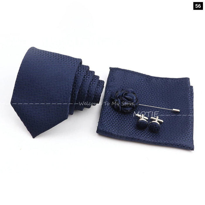 Blue Striped Tie Set For Weddings And Parties