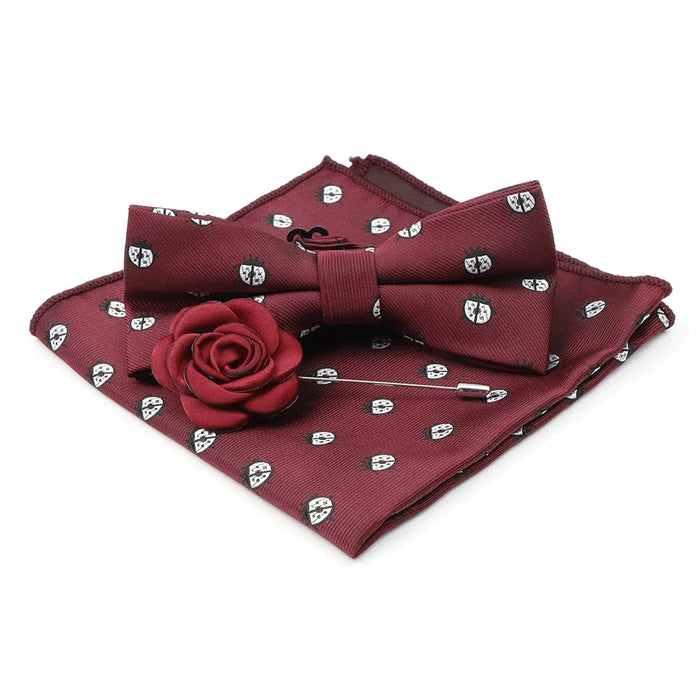 Cartoon Insect Bowtie Set Red Floral Brooches For Men