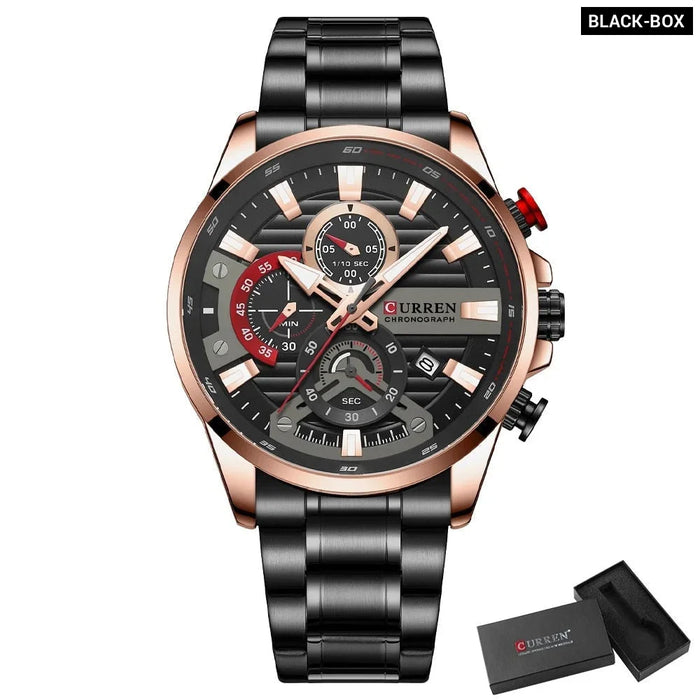 Casual tainless Steel Quartz Men's Wristwatches With Chronograph Auto Date