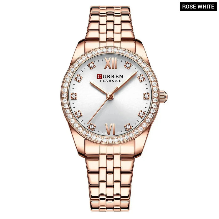 Stainless Steel Slim Rhinestone Dial Classy Dress Watches For Women