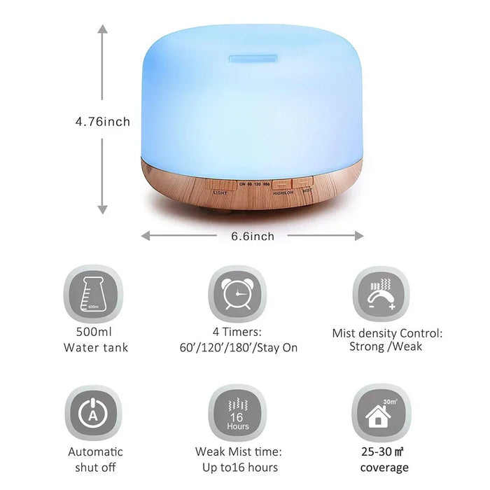 500ml Ultrasonic Aromatherapy Diffuser With Timer And Auto