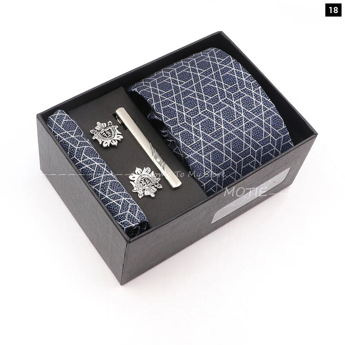 Tie Set Classic Polyester With Box Handkerchiefs Cufflinks Tie Clips For Group Parties Weddings And Suits Great Accessories And Gifts