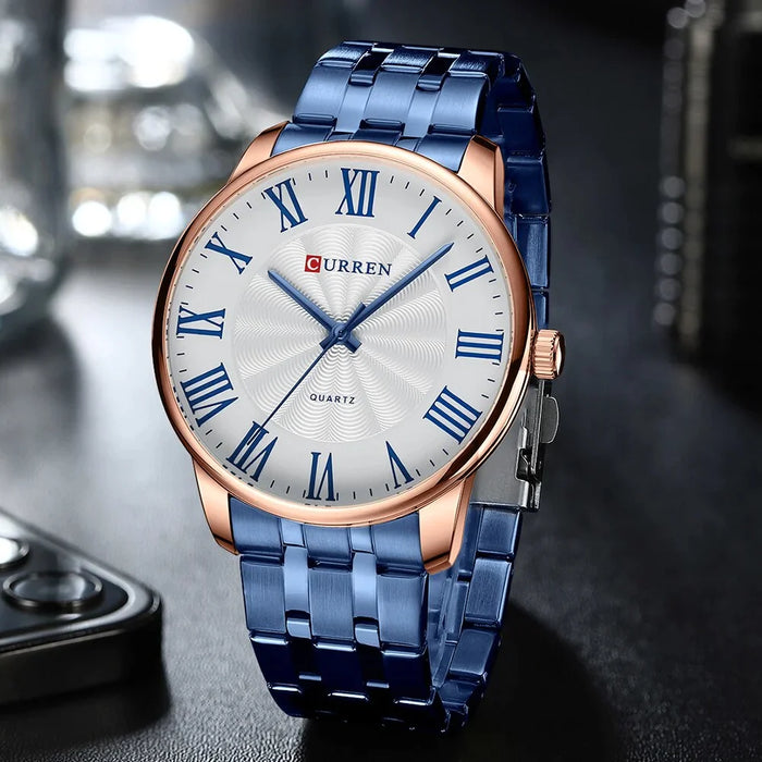 Brand Mens Watches Casual Business Quartz Wristwatches With Roman Numbers Style Stainless Steel Clock