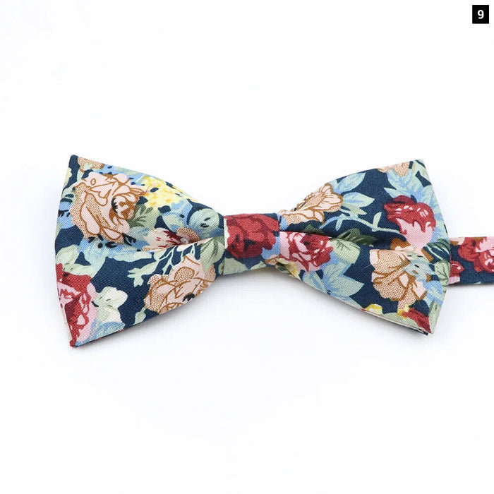 Colourful Floral Bow Ties Fashion Cotton Print For Mens Wedding And Business Suits