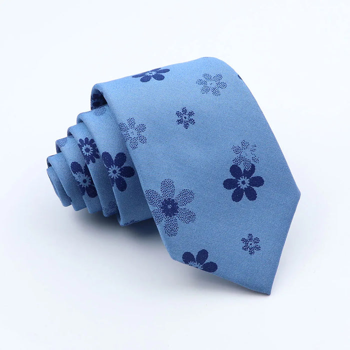 Classic Denim Floral Tie 7cm Skinny Cotton Feather Dot Mens