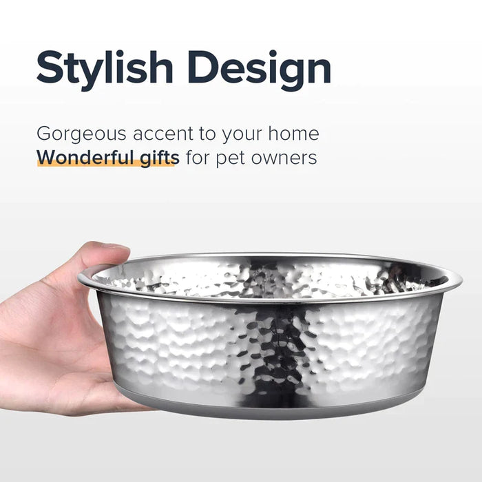 Hammered Stainless Steel Dog Bowls Anti Slip Feeder