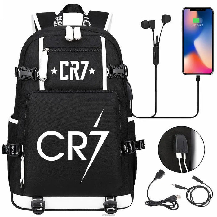 Unisex Cr7 School Bag For Kids Usb Charging Orthopedic Black