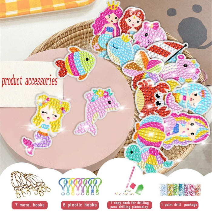 15 Piece Diy Mermaid Animal Keychain Set For Kids