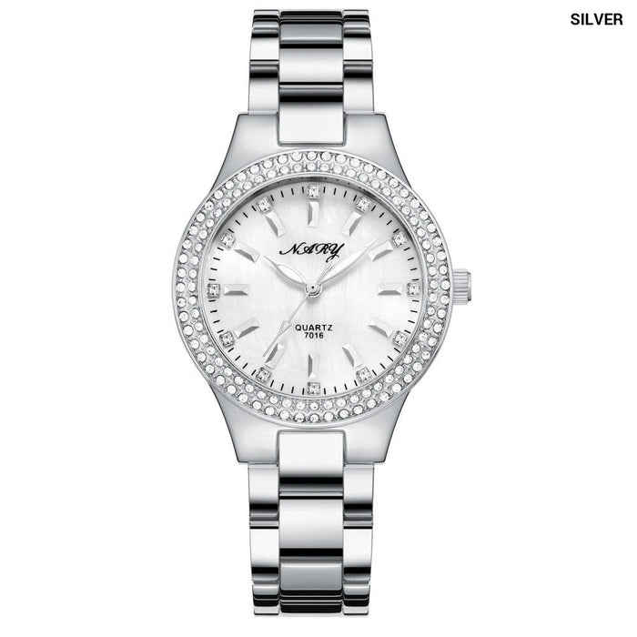 Women'S Elegant Casual Goldn Watch Crystal Diamond Inlaid Watch Stainless Steel Silver Waterproof Quartz Watch