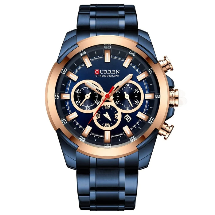 Classic Stainless Steel Quartz Chronograph Wristwatch With Luminous Hands