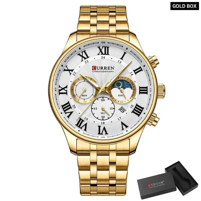 Fashion Casual Quartz Watches For Men Sporty Chronograph Stainless Steel Band Wristwatches Male