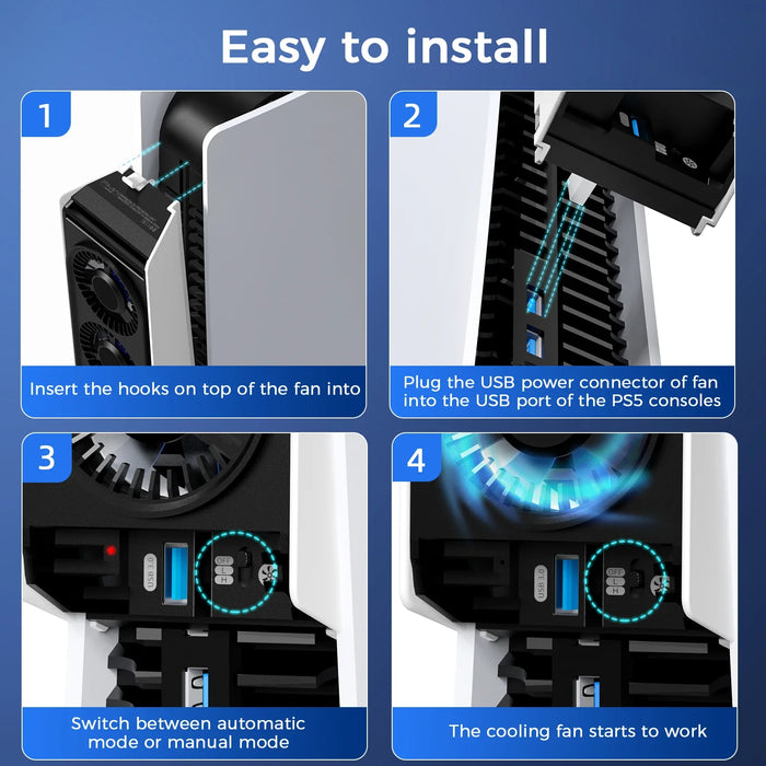 Ps5 Temperature-Controlled Cooling Fan Upgraded Cooler Fan With Usb3.0 Hubs Compatible With Ps5 Disc & Digital Edition