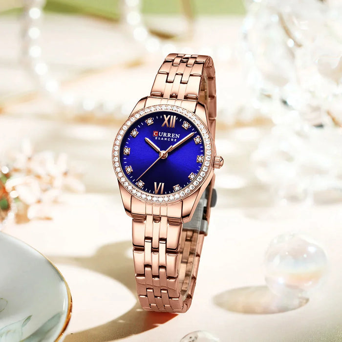 Rhinestone Stainless Steel Charming Quartz Rose Wristwatches