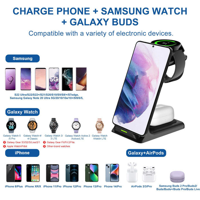 3 In 1 Fast Wireless Charging Station For Samsung