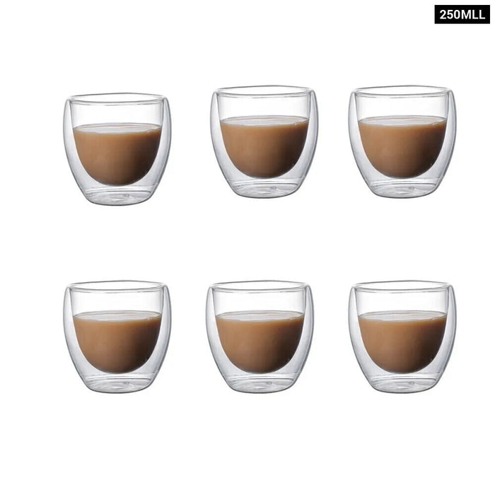 Pack Of 6 Clear Double Wall Glass Coffee Mugs Set 5 Sizes