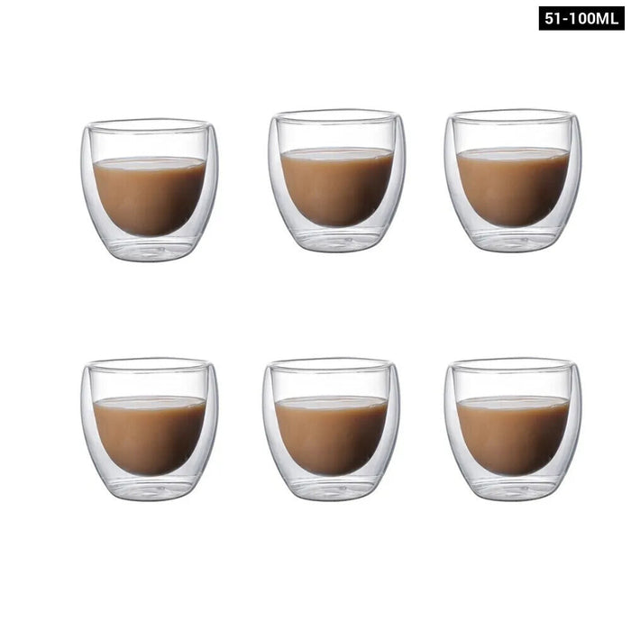 Pack Of 6 Clear Double Wall Glass Coffee Mugs Set 5 Sizes