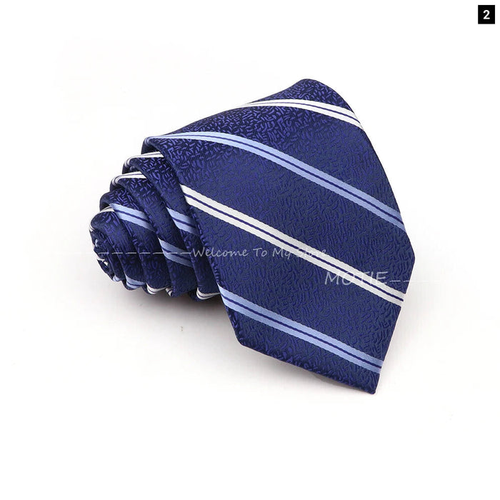 Blue Striped Polyester Tie For Business Weddings And Daily Wear