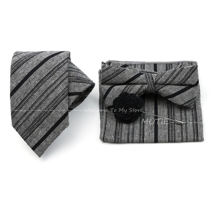 Classic Cotton Striped Necktie Set For Groom Business Or Wedding