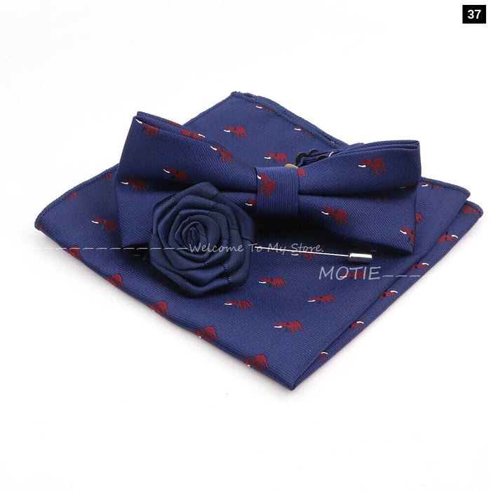 Cartoon Insect Bowtie Set Red Floral Brooches For Men