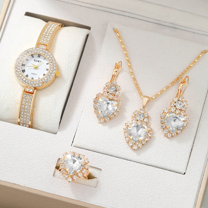 5pcs Dainty Quartz Watch With Jewelry Set Fashion Round