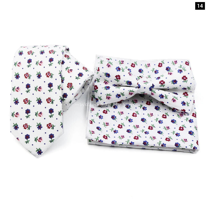 Floral Tie And Handkerchief Set For Business And Weddings