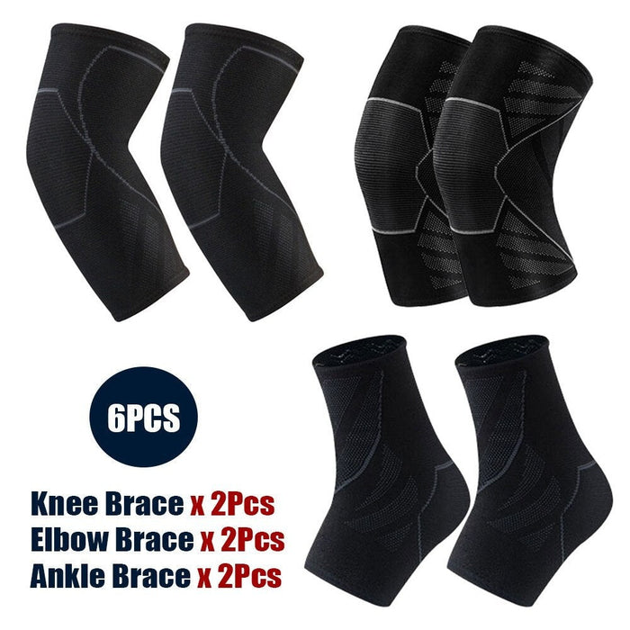 6Pcs/Set Knee Elbow Ankle Brace Protective Gear Set For Cycling Running Basketball