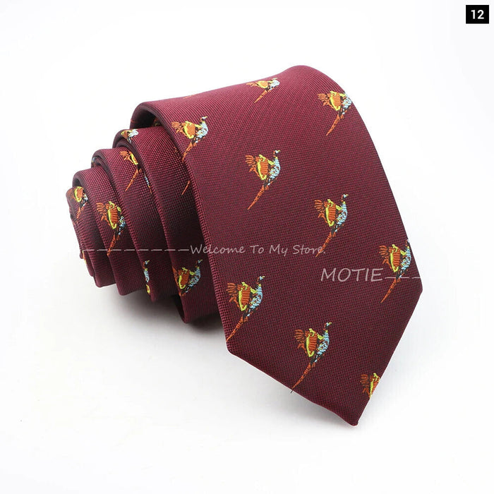 Premium Animal Neckties For Men Black Duck And Chicken Design