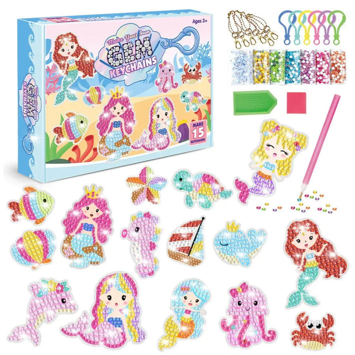 15 Piece Diy Mermaid Animal Keychain Set For Kids