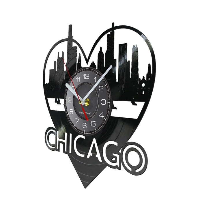 Chicago Skyline Vinyl Record Wall Clock