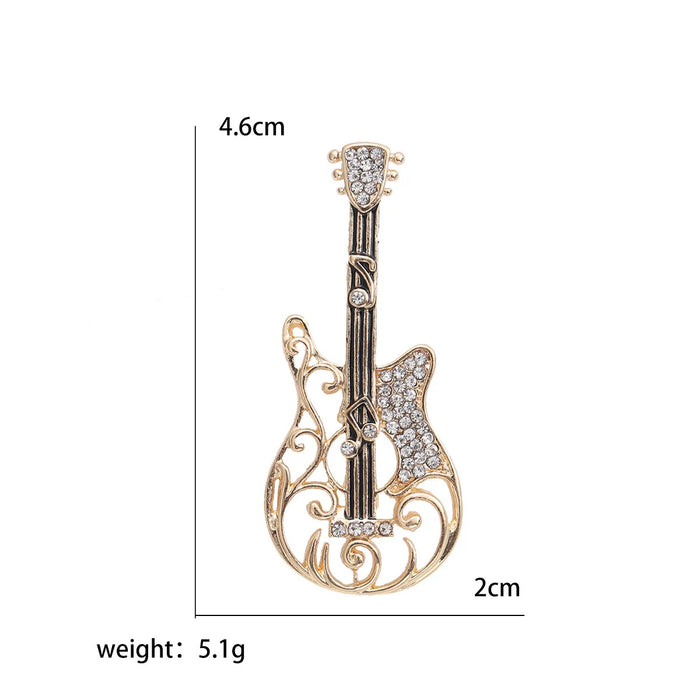 Guitar Brooch Pin Punk Spirit Hollow Out Design Rhinestone