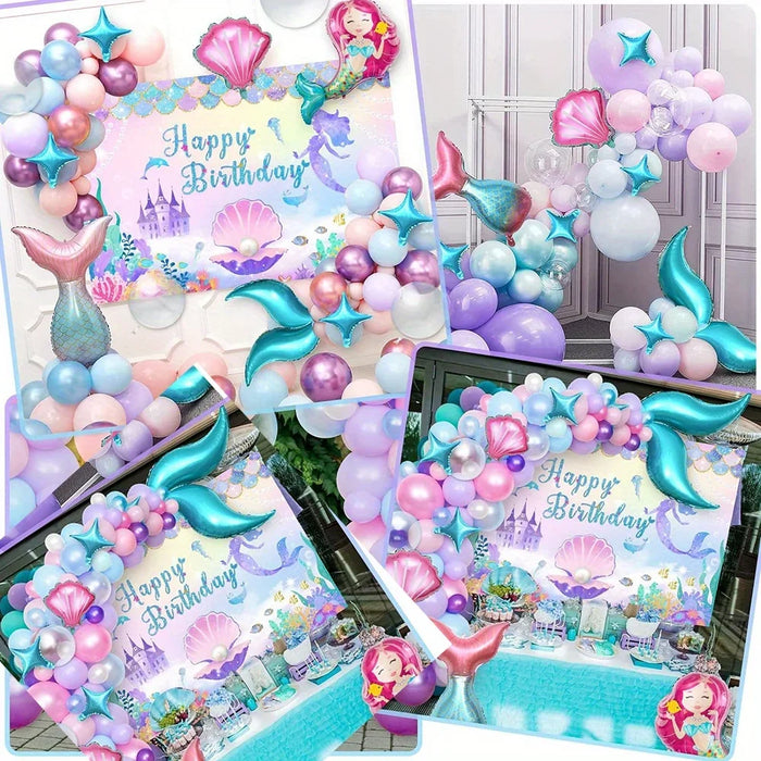 137Pcs Mermaid Balloon Garland Arch Kit Mermaid Theme Birthday Party Decoration Indoor Outdoor Balloon Party Decoration