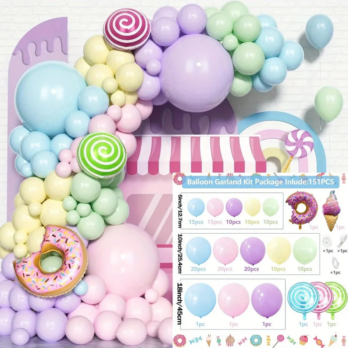 151Pcs Pink Blue Green Balloons With Ice Cream And Lollipop Aluminum Foil For Birthday Parties Wedding Party Decorations