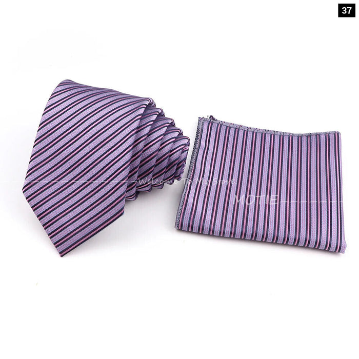 Blue Striped Tie Set For Weddings And Parties