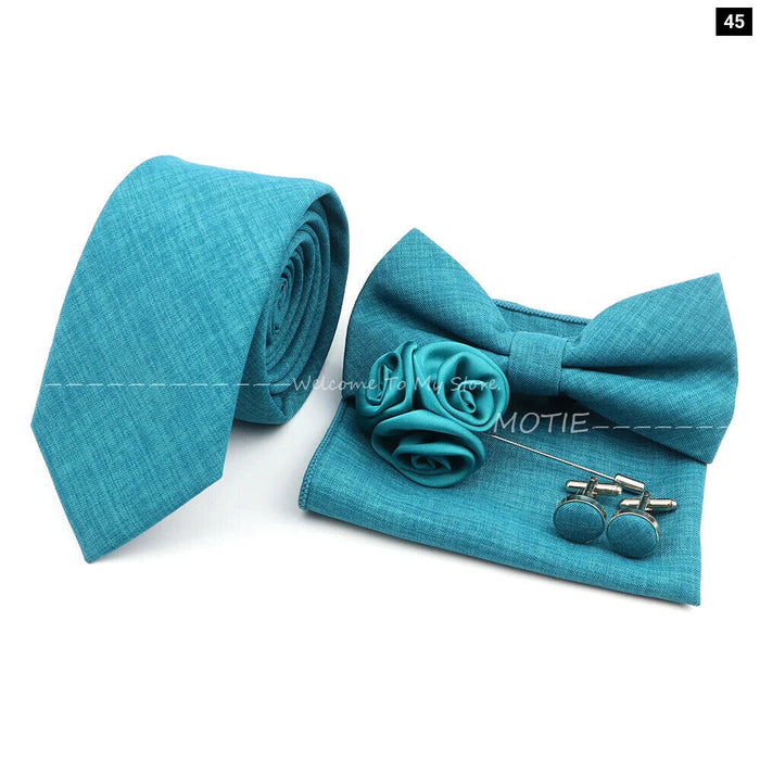 27 Colour Tie Set Classic Cotton Pocket Square Cufflink And Bowtie For Mens Wedding Party Accessories