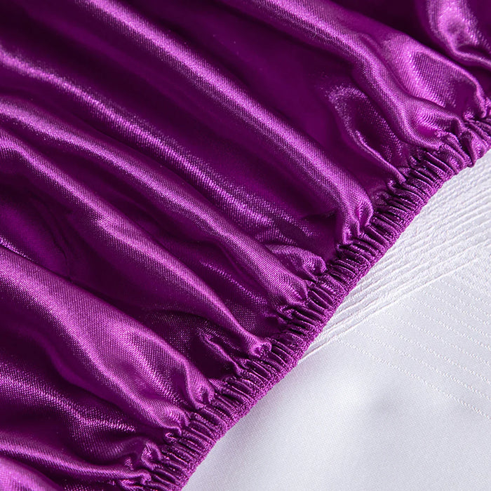 4 Piece Luxury Purple Satin Fitted Sheet Set