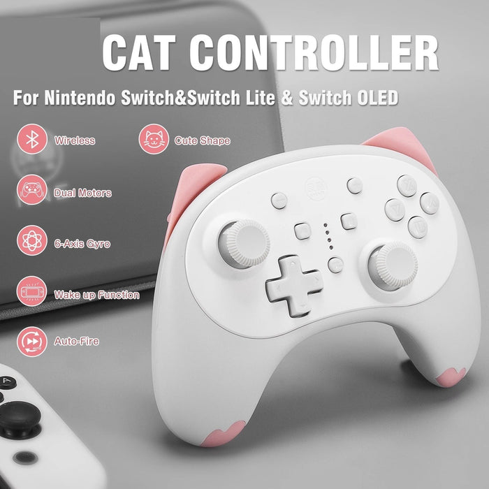 Cartoon White Cat Wireless Controller Small Size Auto Fire Compatible Nintendo Switch/Lite/Oled