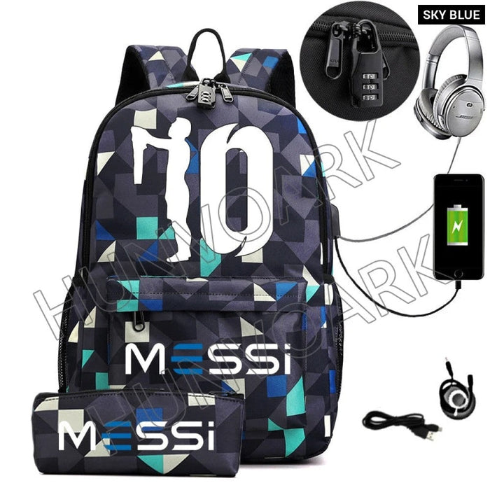 Unisex Messi Casual Computer 15.6 Inch Laptop Light Anti Theft School Bag 2Pcs