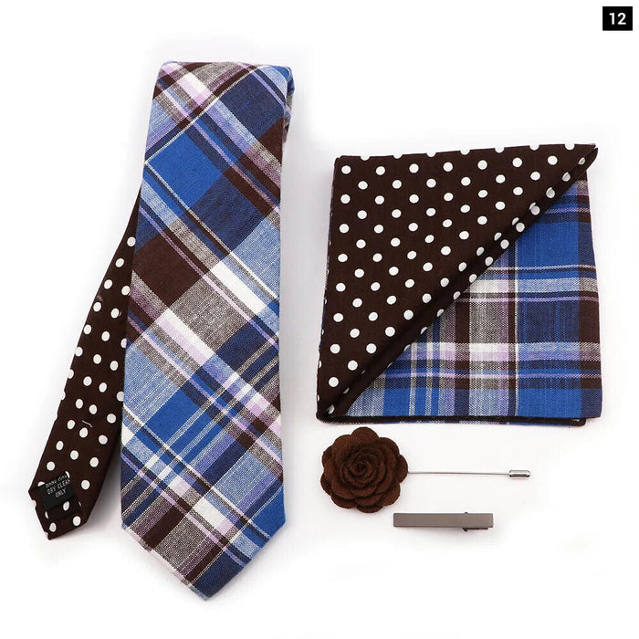 Floral Plaid Cotton Tie Set For Parties And Daily Wear