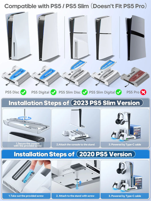 Ps5/Ps5 Slim Cooling Station Led Light Usb Hub