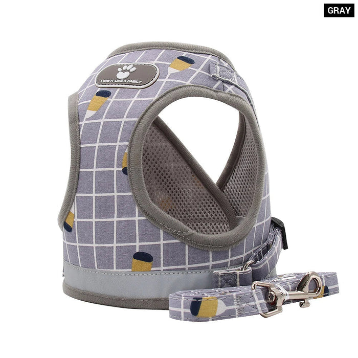 Plaid Dog Harness With Leash And Collar Set