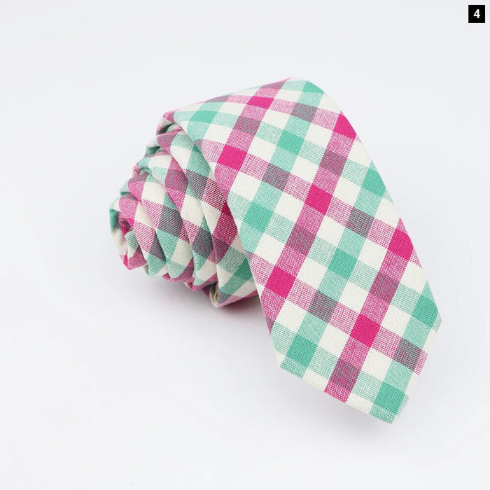 Mens Soft Cotton Striped Plaid Tie Blue Pink Business Wedding Accessory