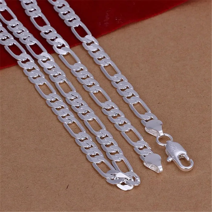 6Mm Flat Chain Silver Necklace High Quality Fashion Jewelry For Women Men Wedding Gift