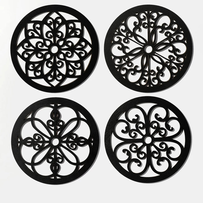 4 Piece Black Wooden Wall Decor For Home