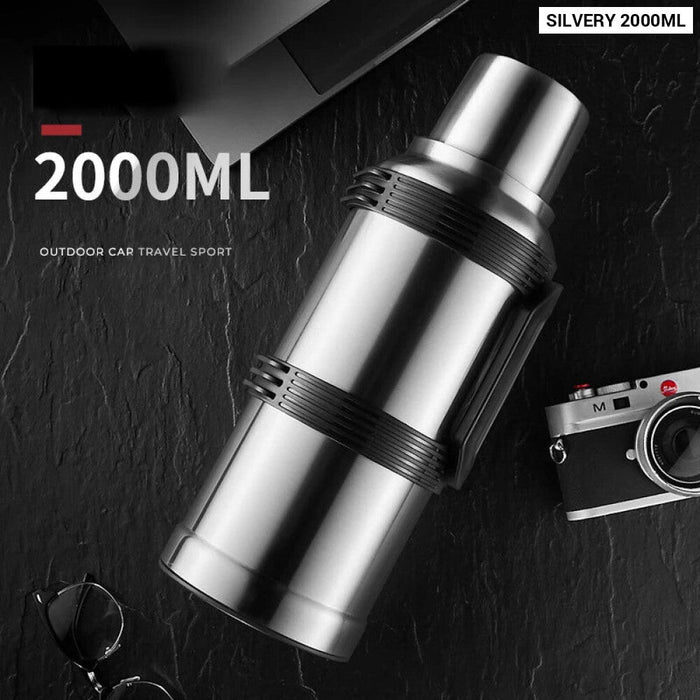 2000ml Black Stainless Steel Water Bottle With Glass Liner