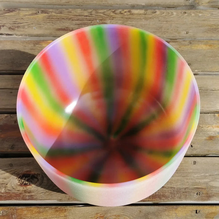 11 Inch Rainbow Coloured Chakra Frosted Quartz Crystal Singing Bowl For Yoga Meditation Sound Healing and Percussion